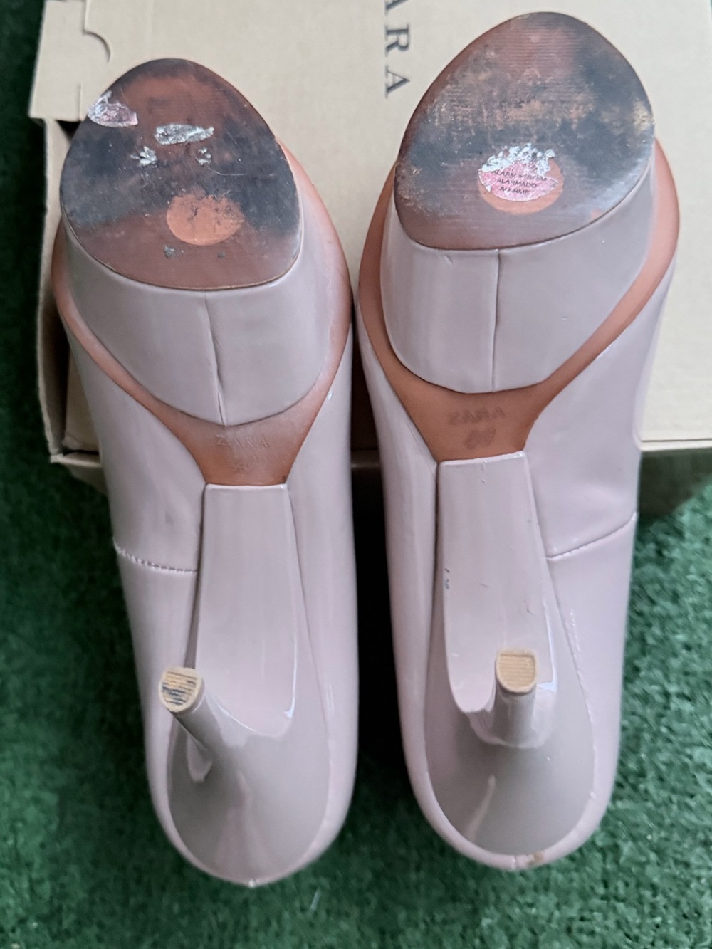 ZARA Blush Pink Nude Patent Peep-Toe Heels - Picture 6 of 6